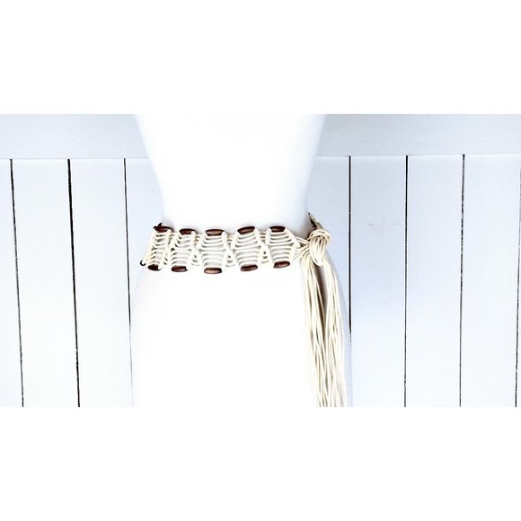 Wood bead braided macrame rope fringe tie belt/boho/hippie belt/braided chord